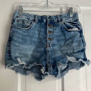High-waist Blue Ripped Denim Shorts